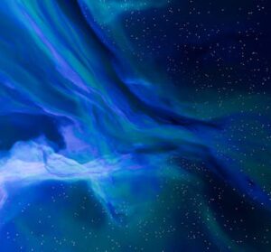 Stunning aurora borealis illuminating the dark starry night sky in vivid blue and green hues.